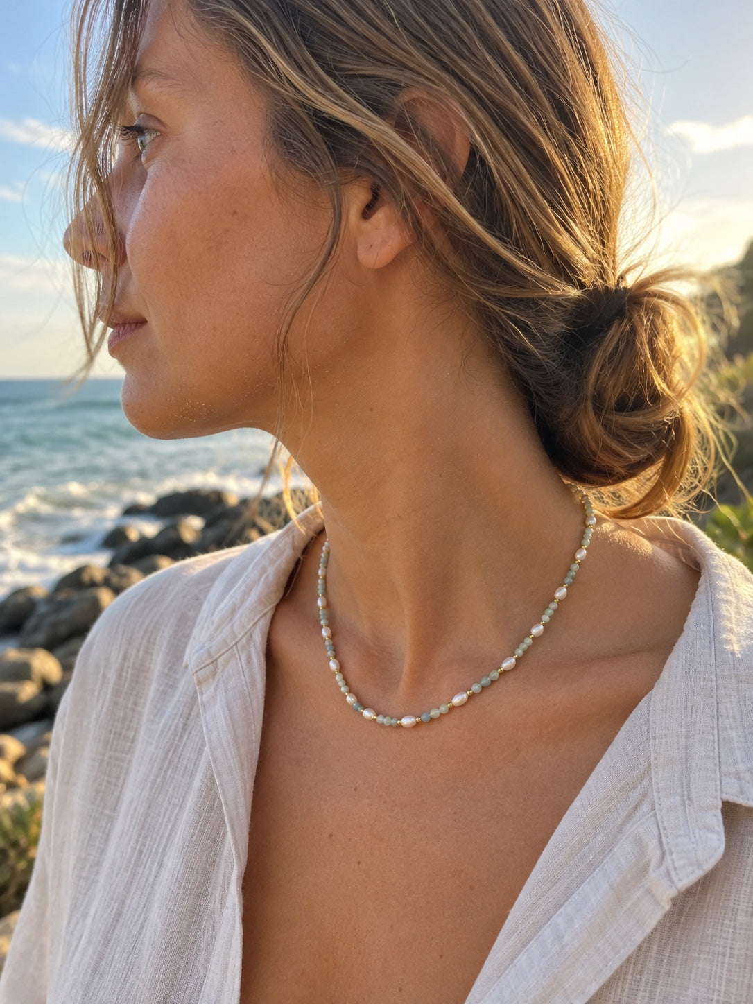 Isla Pearl Waterproof Necklace – Amazonite