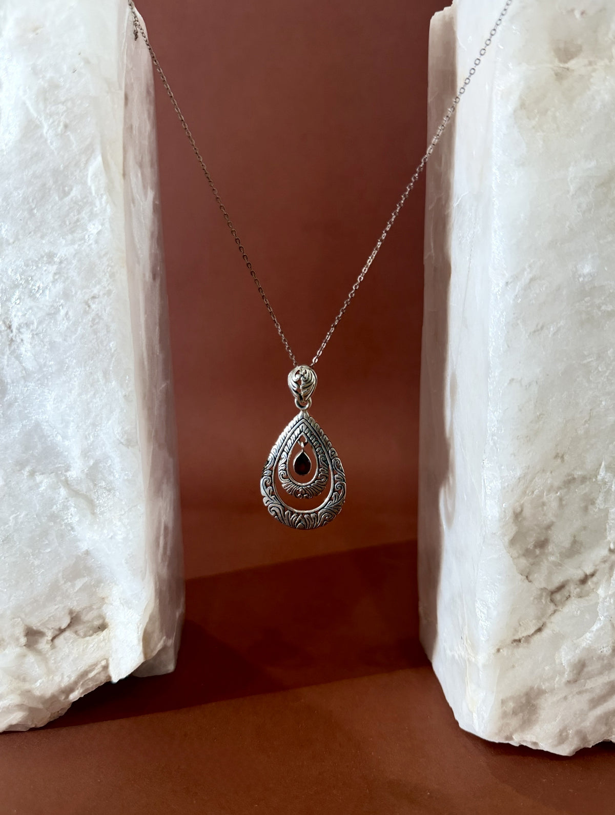 Garnet Necklace - Sterling Silver