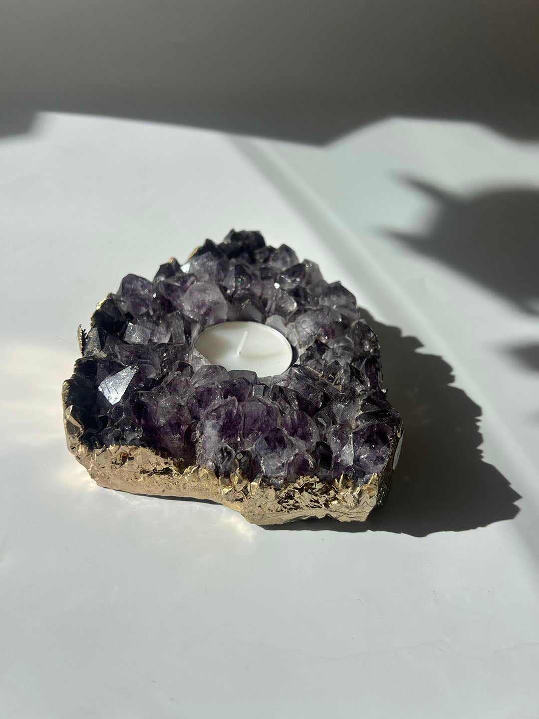 Gold Plated Amethyst Candle Holder