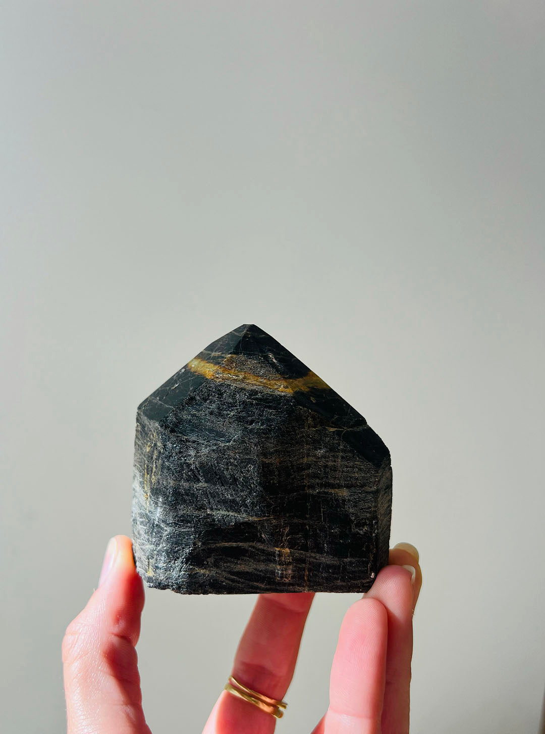 Black Tourmaline Half-Polished Point