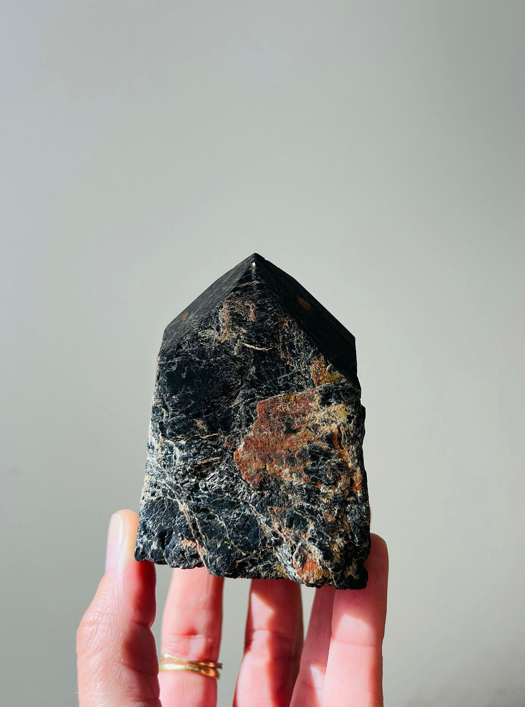 Black Tourmaline Half-Polished Point