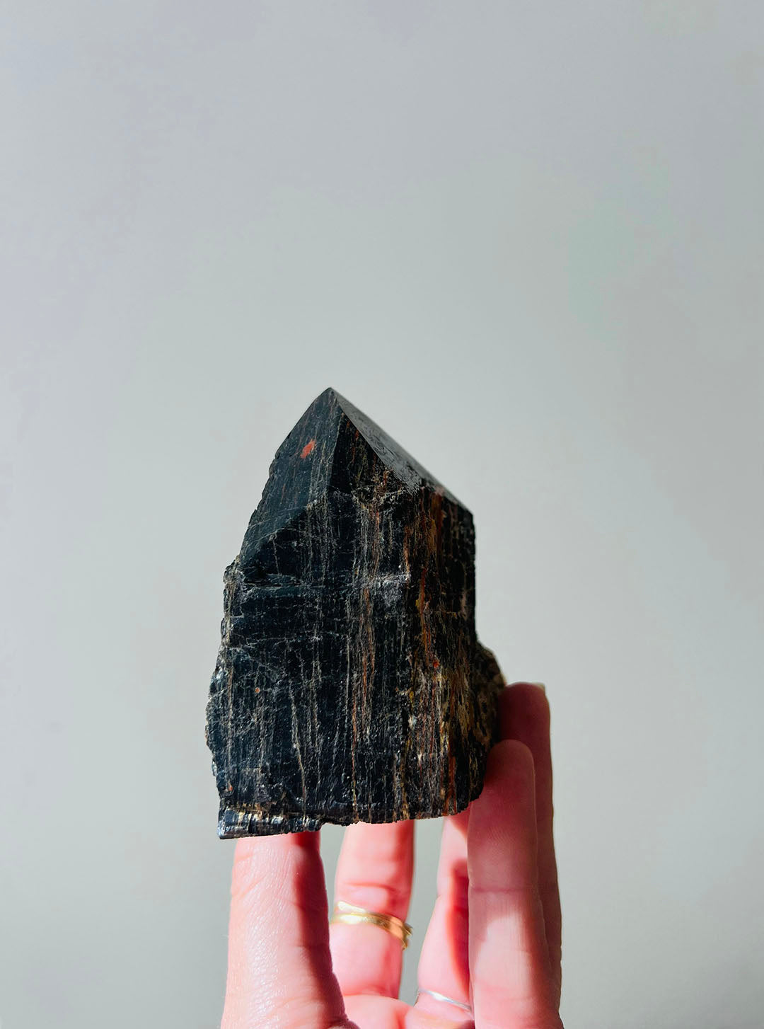 Black Tourmaline Half-Polished Point