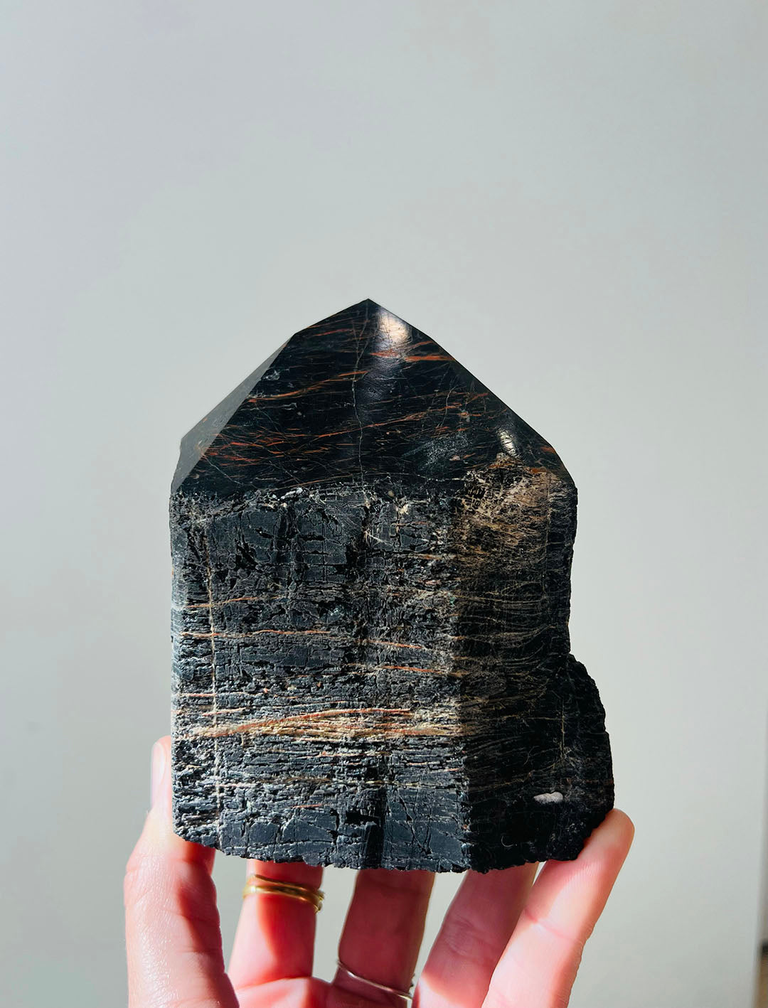 Large Black Tourmaline Half-Polished Point