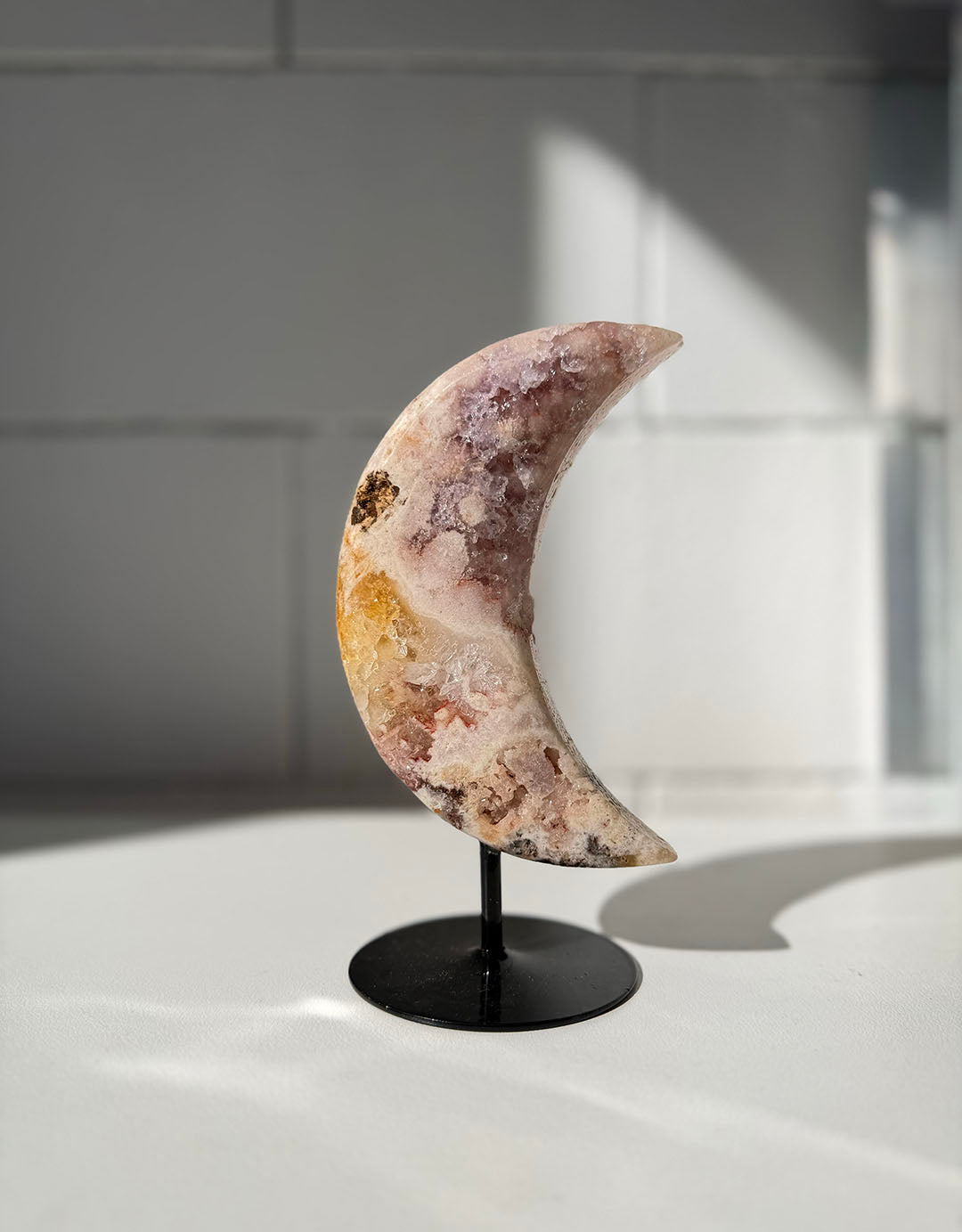Pink Amethyst Moon on Stand