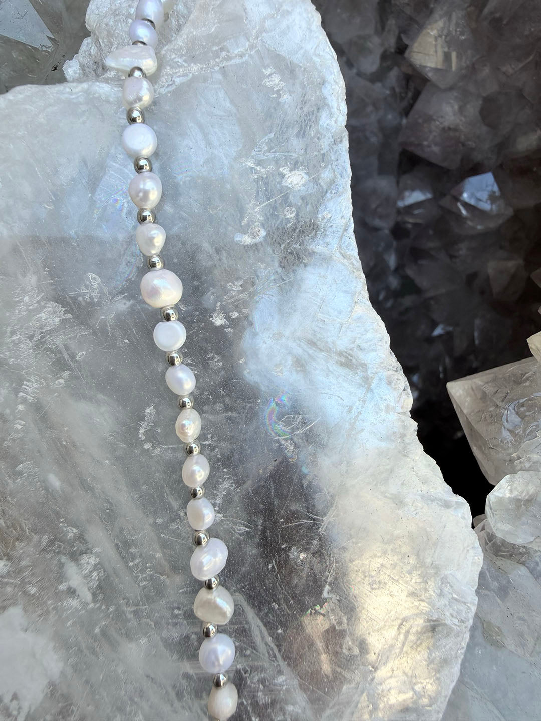 Isla Pearl Waterproof Necklace in Silver