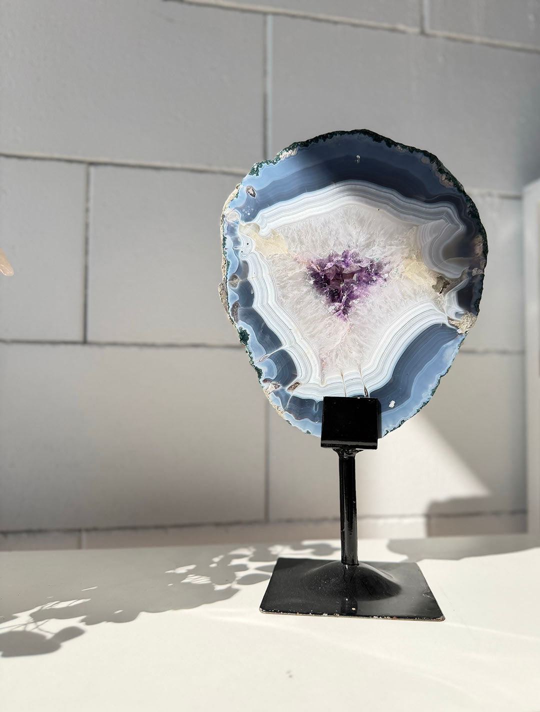 Large Agate with Amethyst on Stand