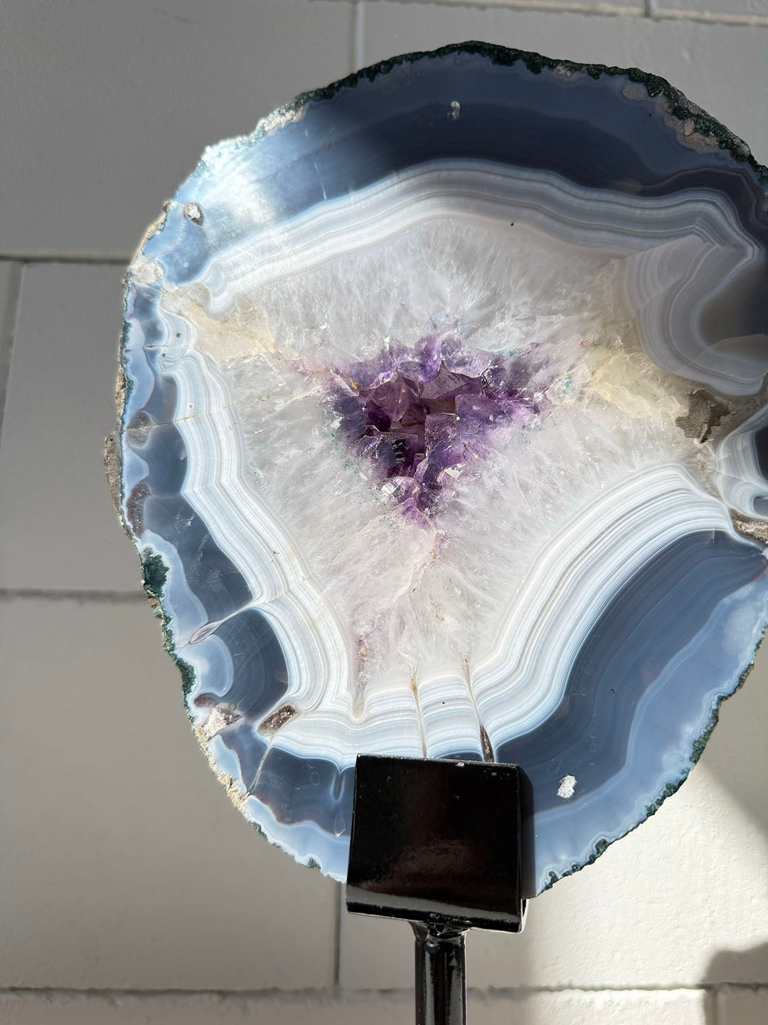Large Agate with Amethyst on Stand
