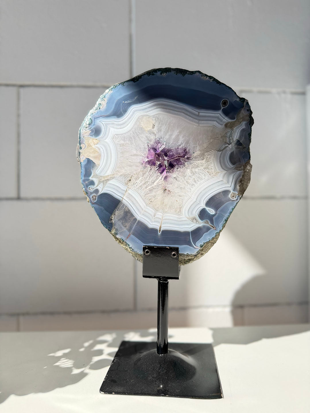 Large Agate with Amethyst on Stand