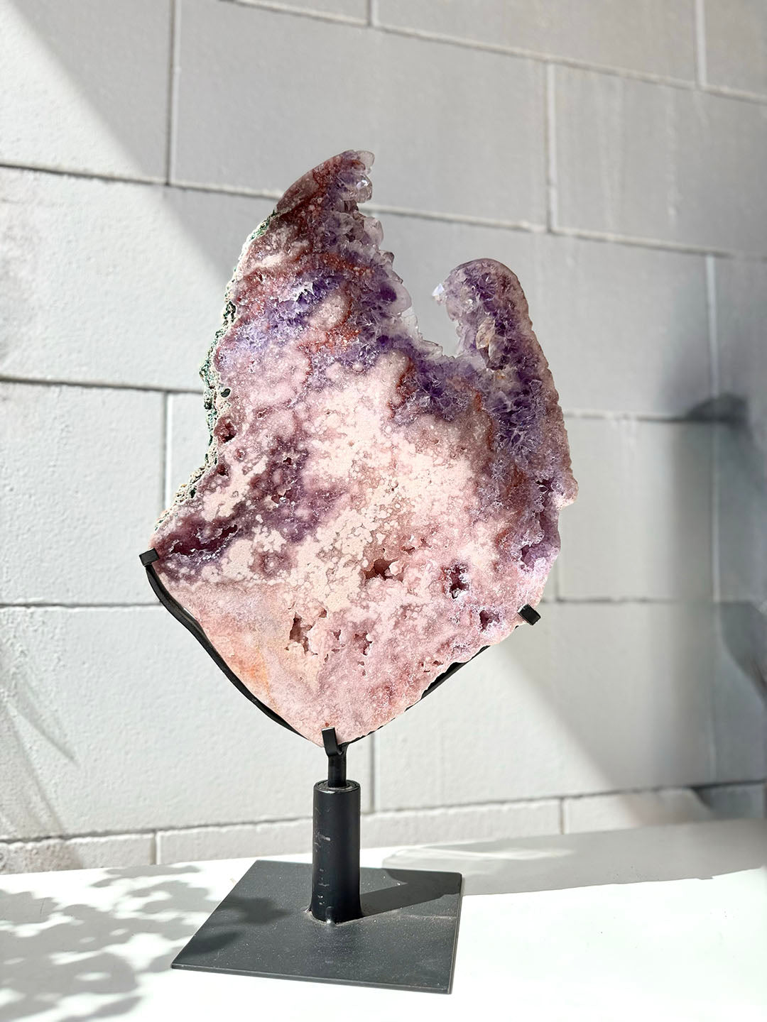 Large Pink with Purple Amethyst Slab on Stand
