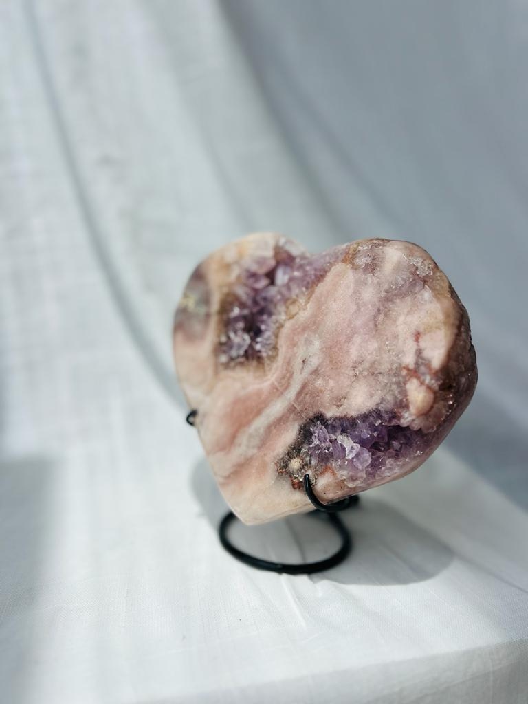 Pink and Purple Amethyst Heart on Stand