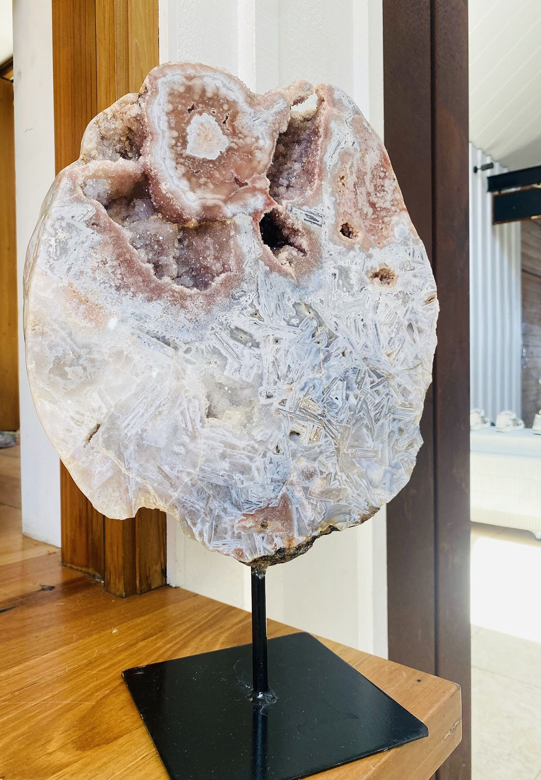 Large Pink Amethyst on Stand