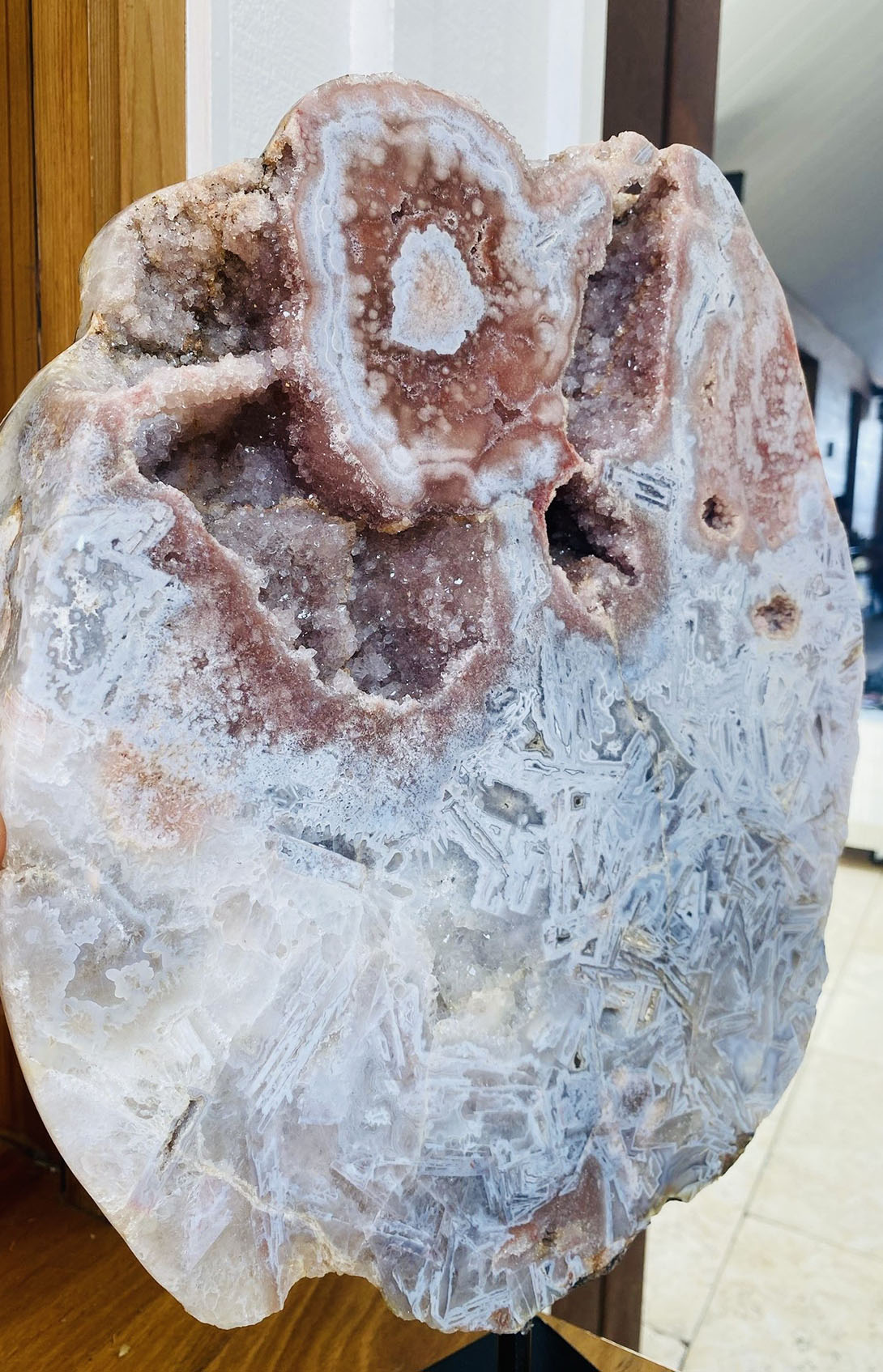 Large Pink Amethyst on Stand