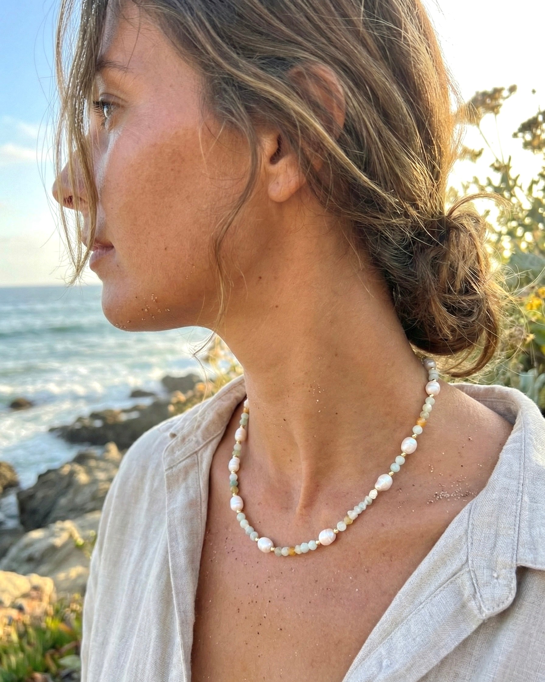 Isla Pearl Waterproof Necklace – Amazonite