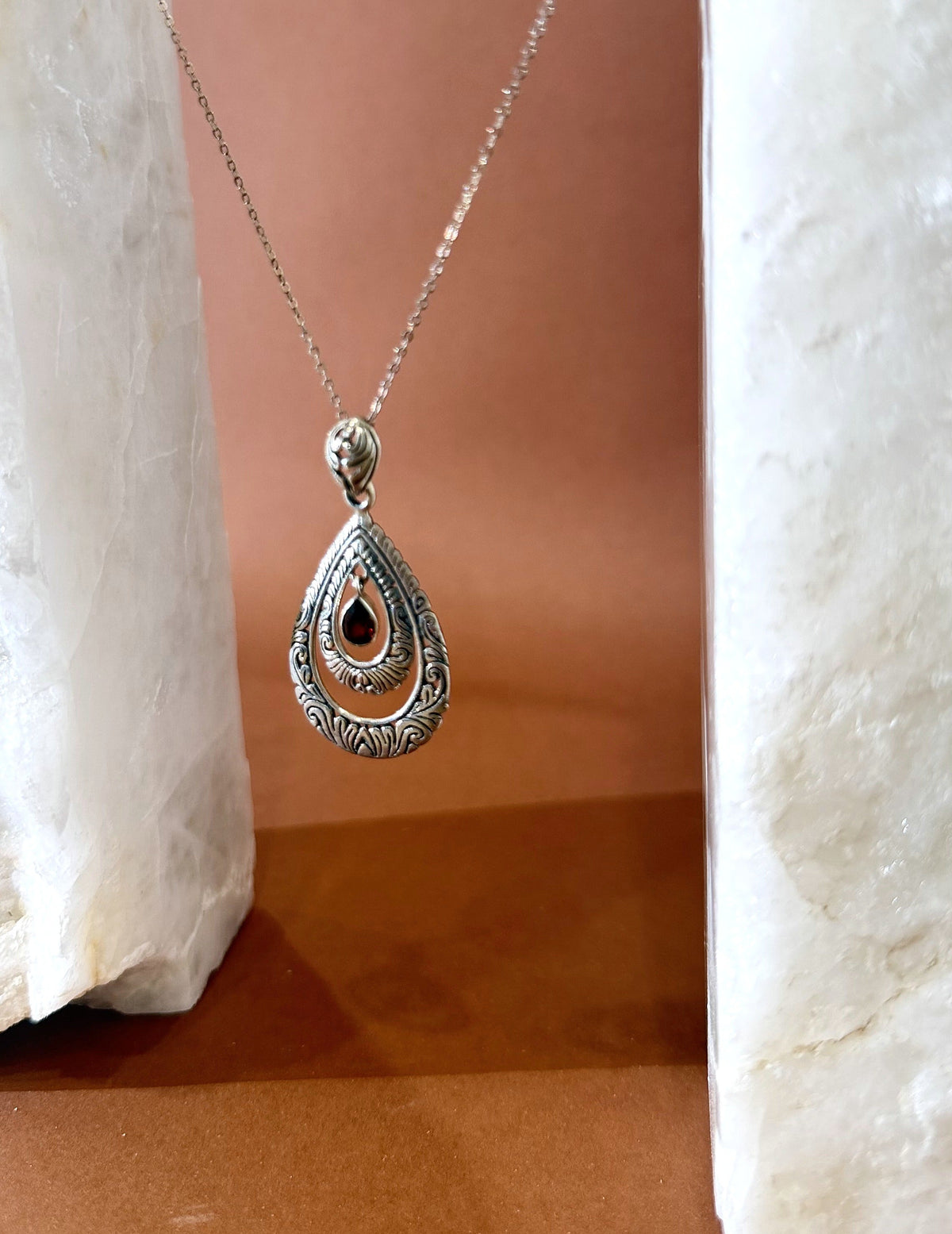 Garnet Necklace - Sterling Silver