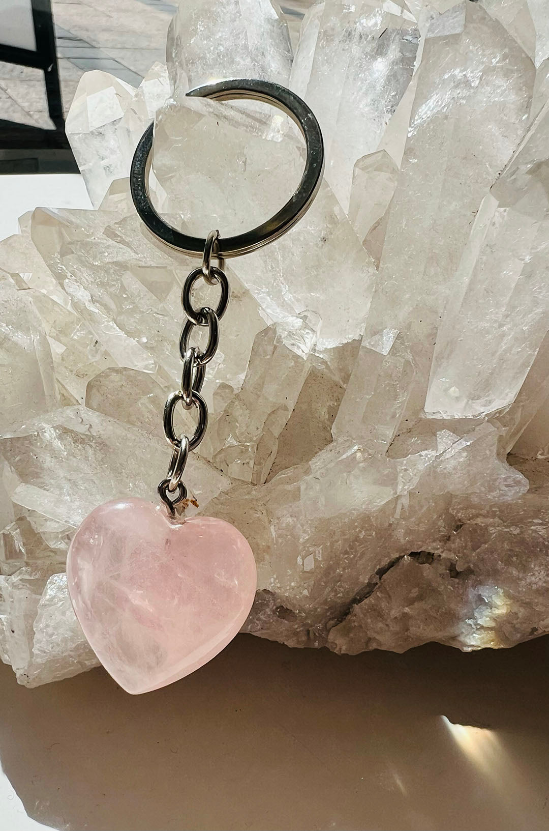 Rose Quartz Heart Keychain