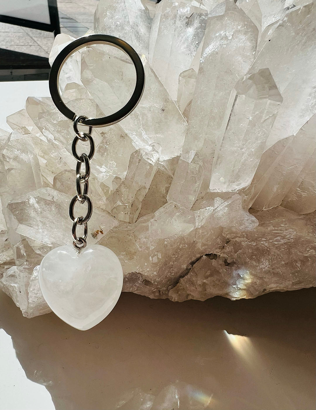 Clear Quartz Heart Keychain