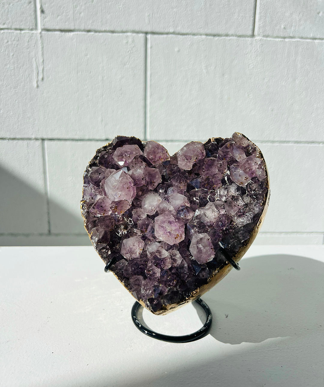 Gold Plated Amethyst Heart on Stand