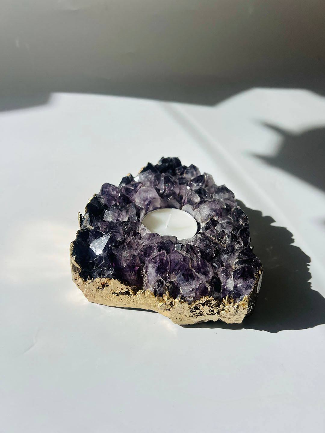 Gold Plated Amethyst Candle Holder