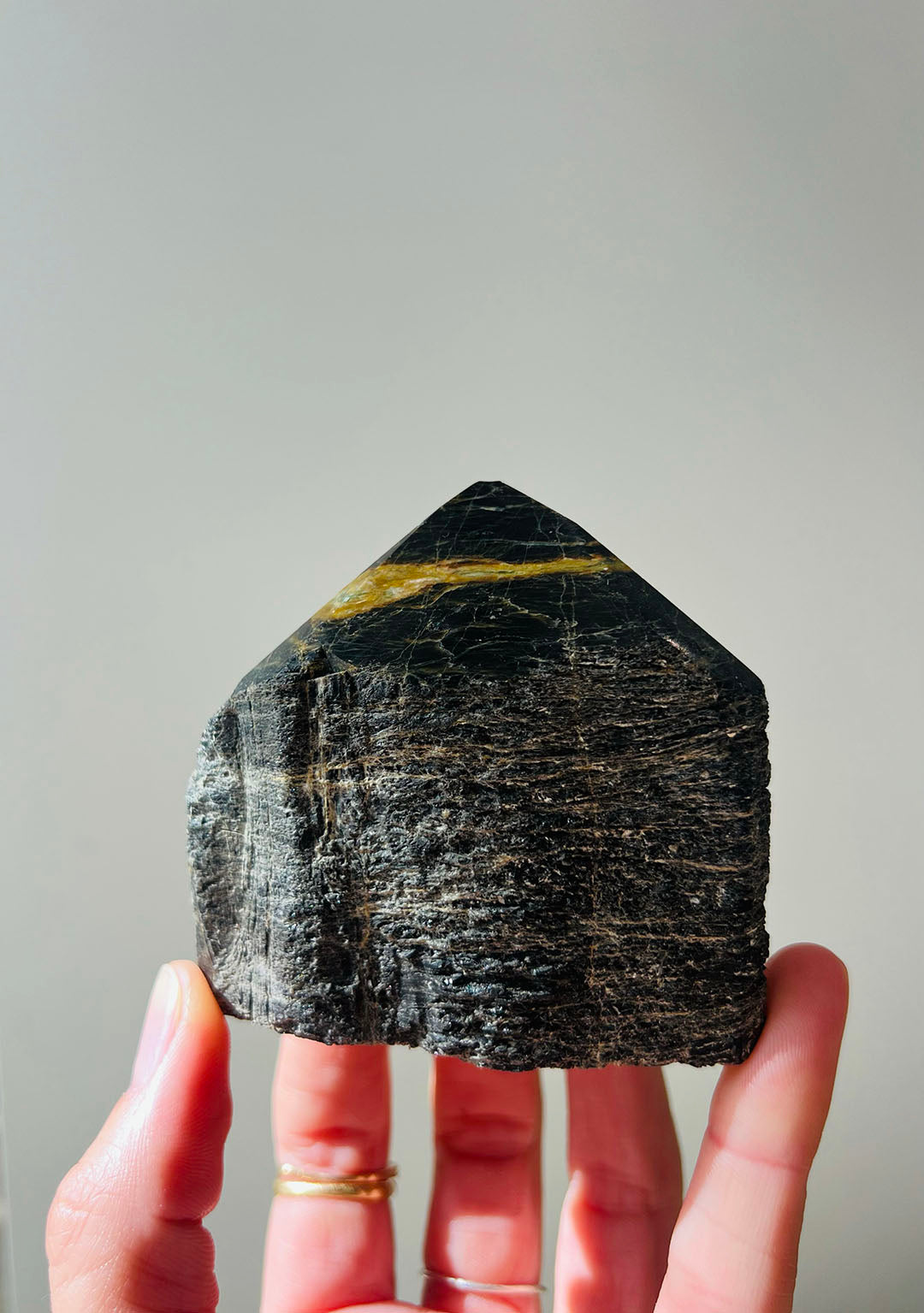 Black Tourmaline Half-Polished Point