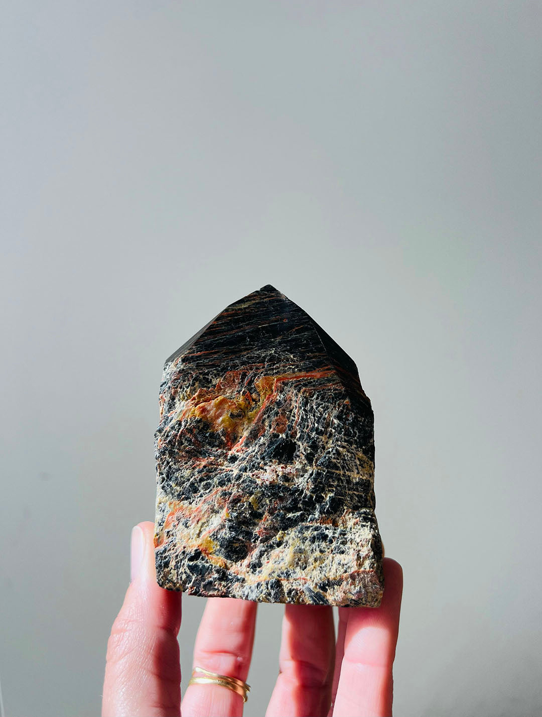 Black Tourmaline Half-Polished Point