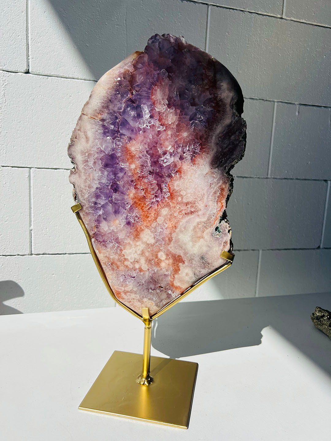 Pink with Purple Amethyst on Stand
