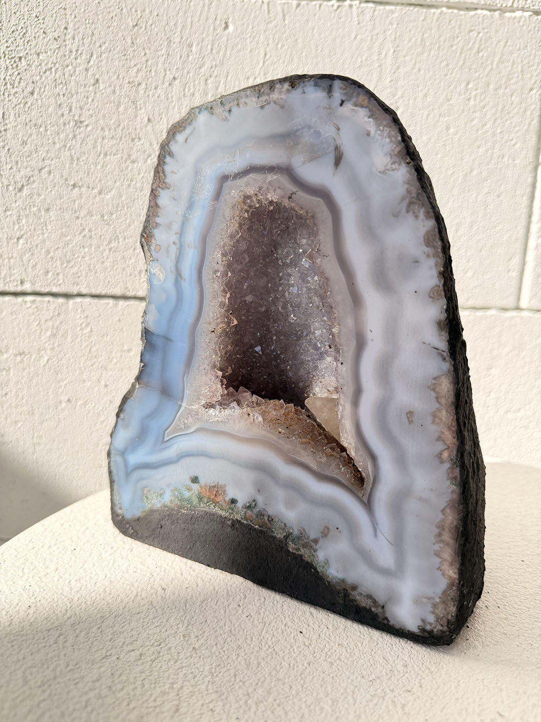 Agate Geode with Amethyst and Calcite