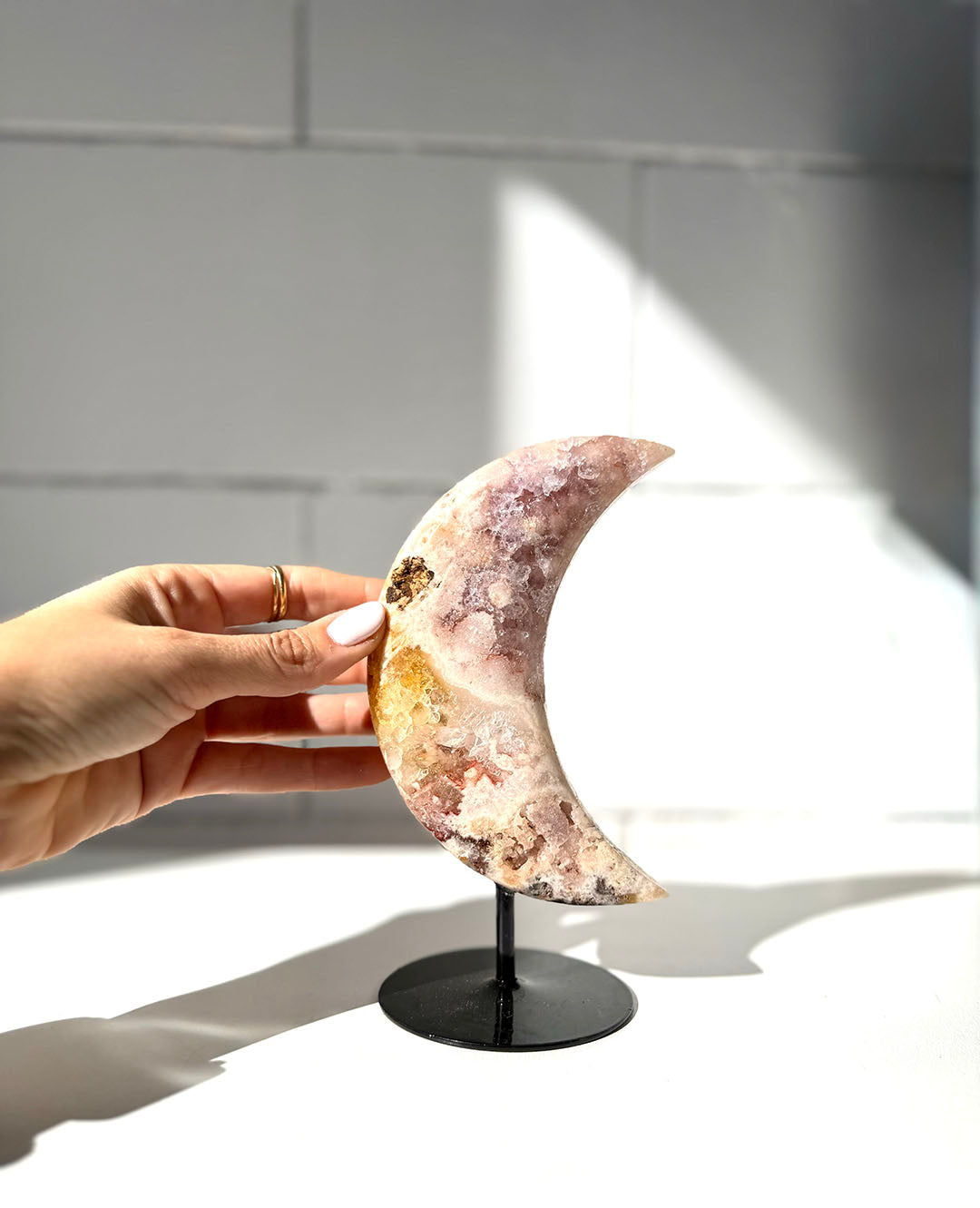 Pink Amethyst Moon on Stand