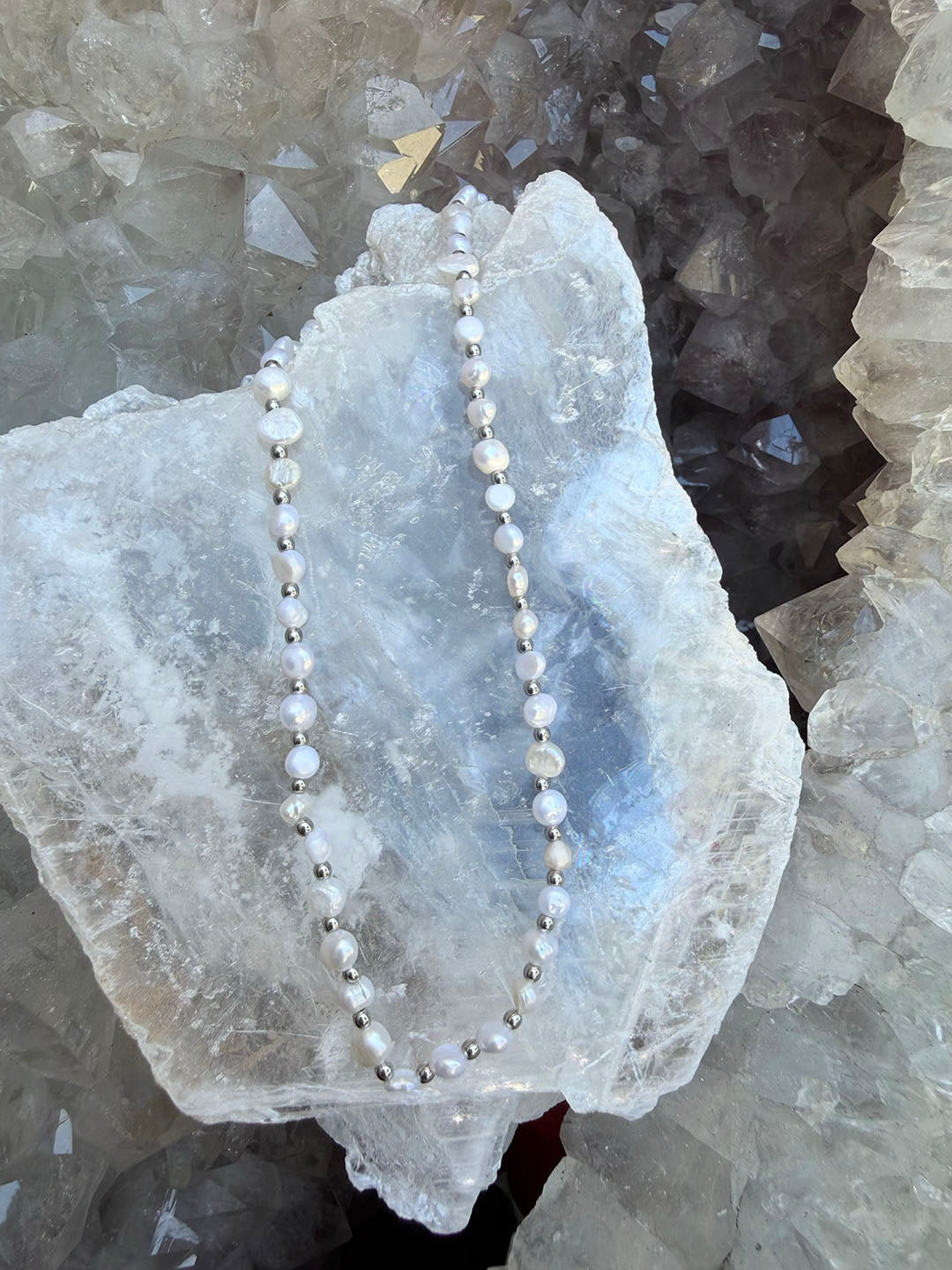 Isla Pearl Waterproof Necklace in Silver