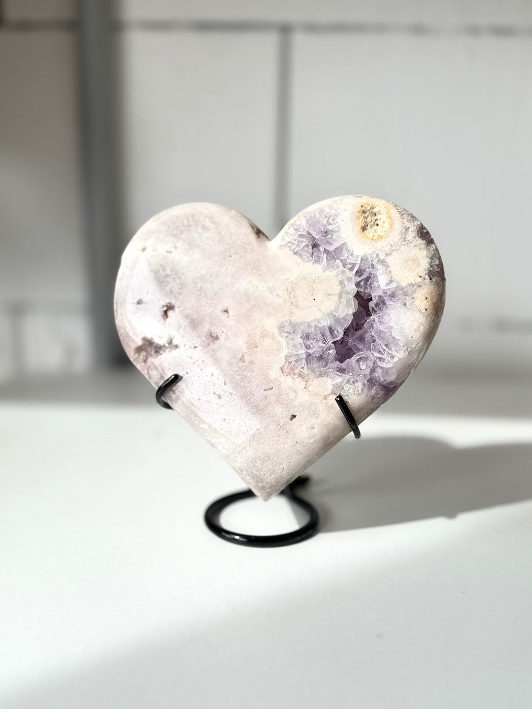 Pink with Purple Amethyst Heart on Stand