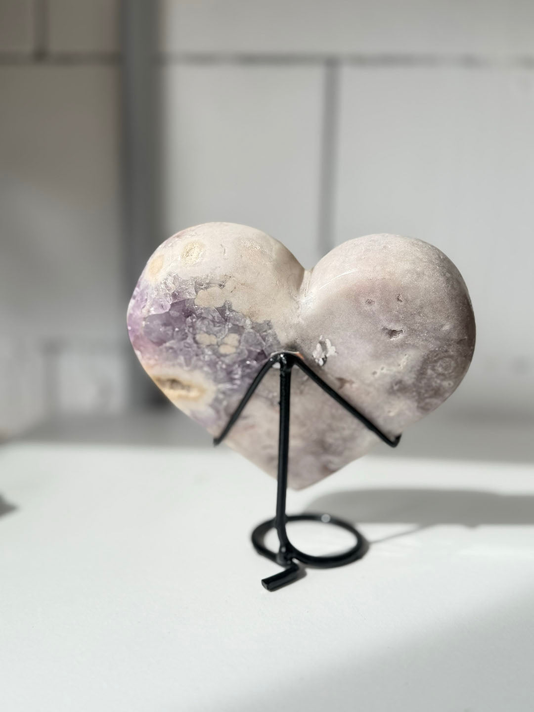 Pink with Purple Amethyst Heart on Stand