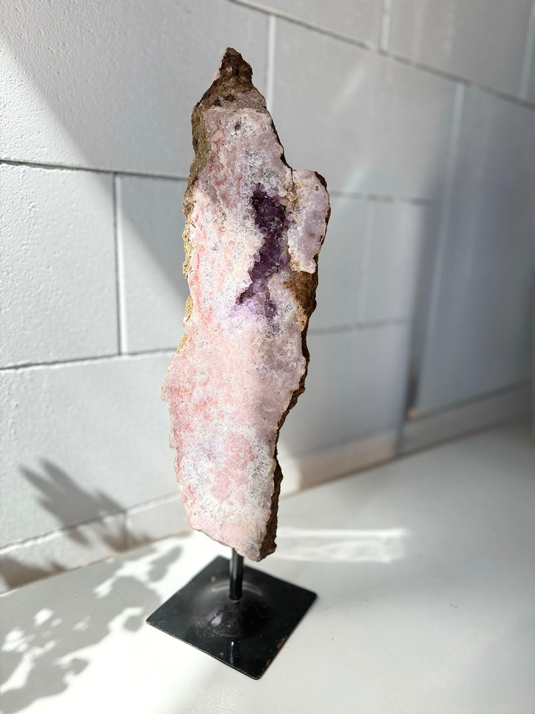 Pink with Purple Amethyst Slab on Stand