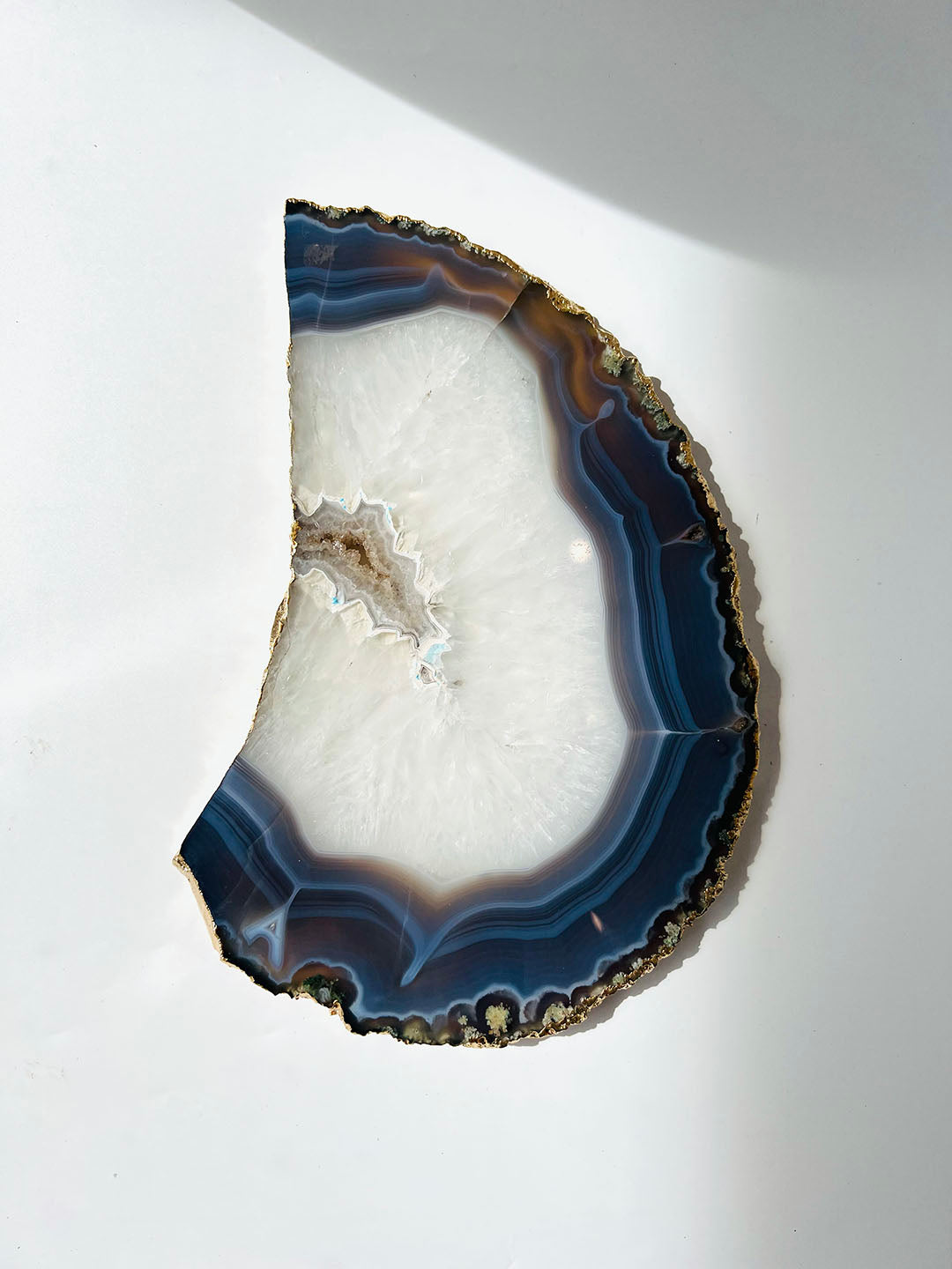BLUE AGATE SLAB WITH GOLD PLATED