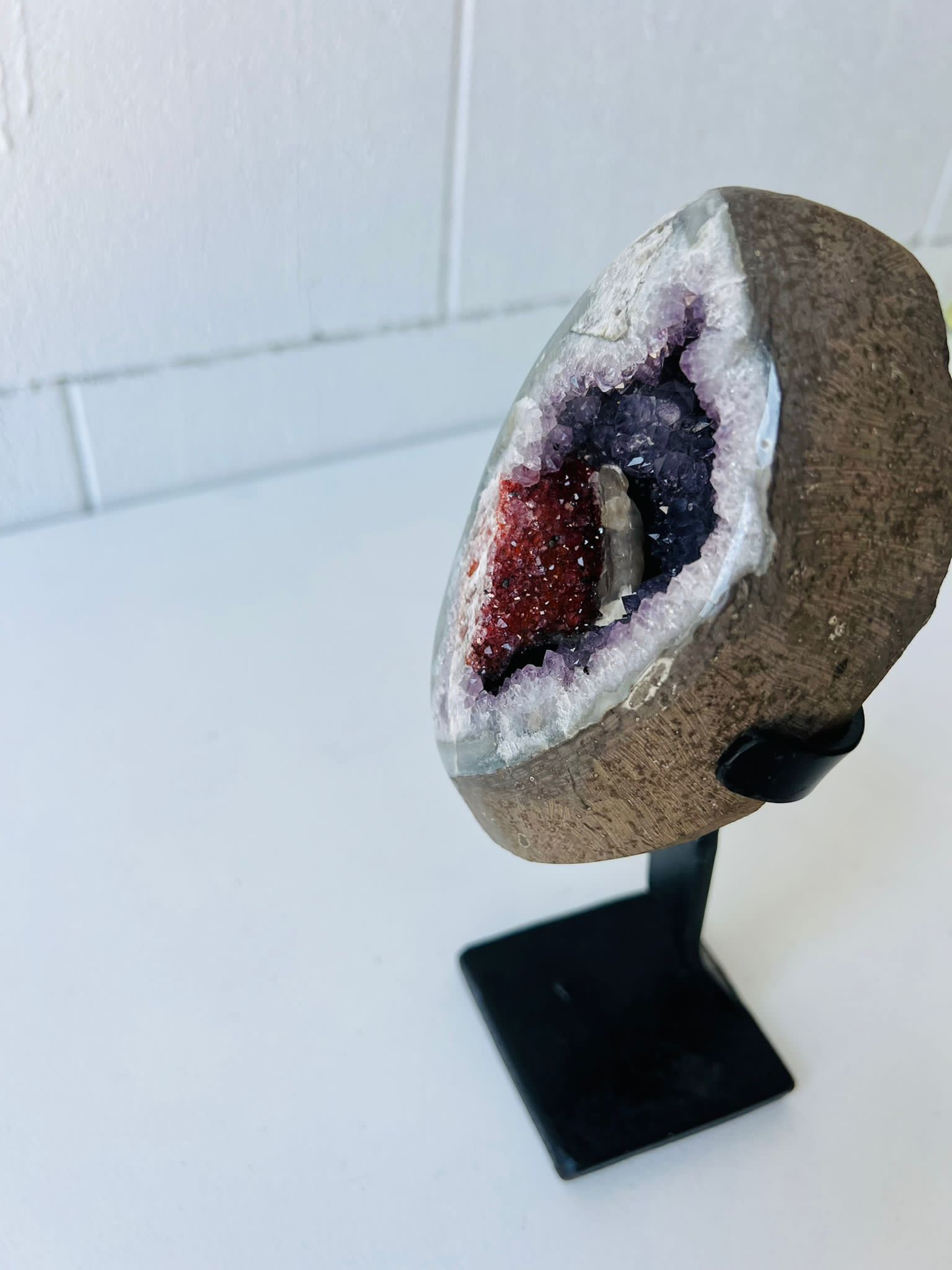 Amethyst with Hematite and Calcite on Stand
