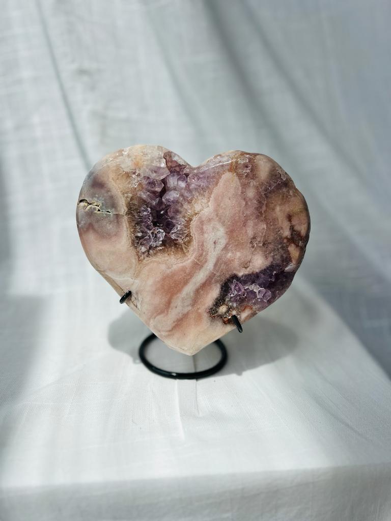 Pink and Purple Amethyst Heart on Stand