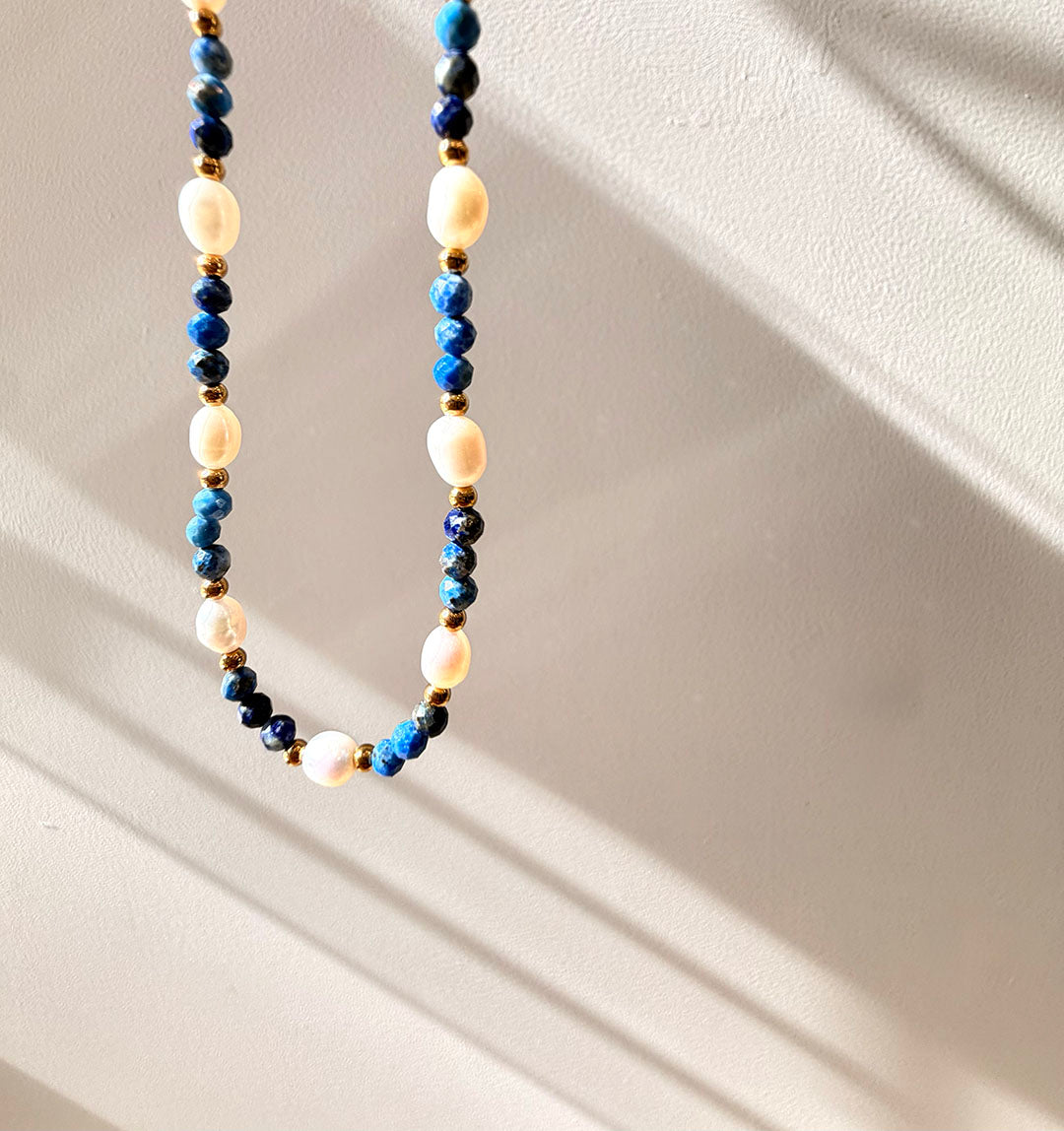 Isla Pearl Waterproof Necklace – Lapis Lazuli