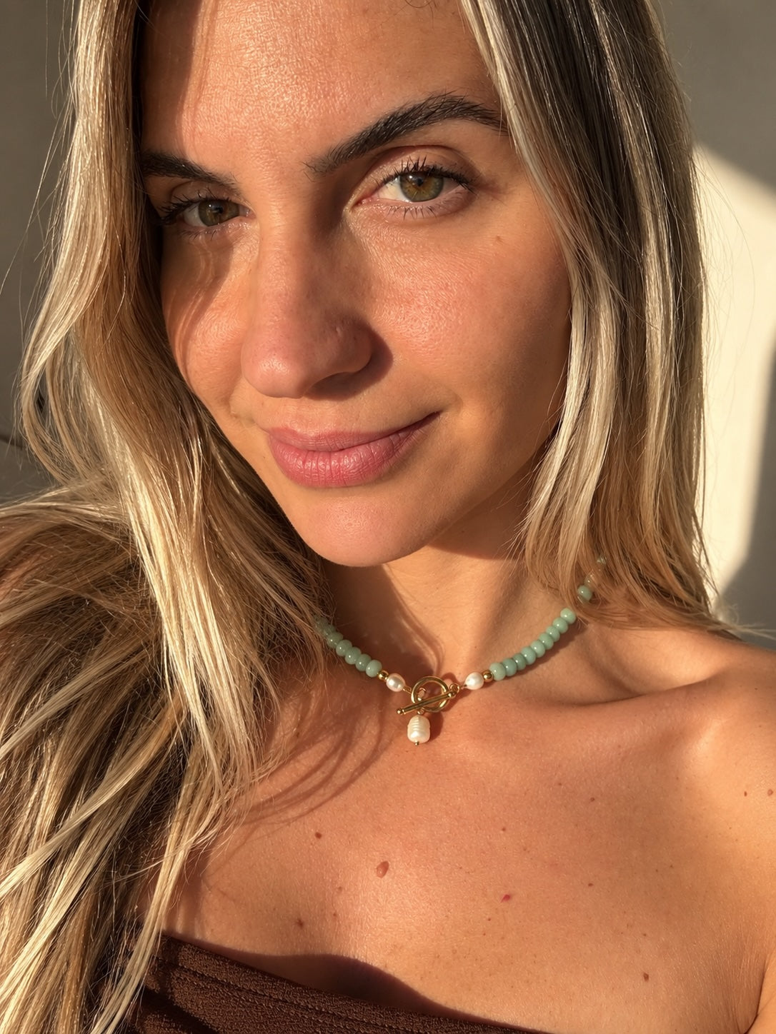 Marea Necklace - Amazonite & Freshwater Pearls